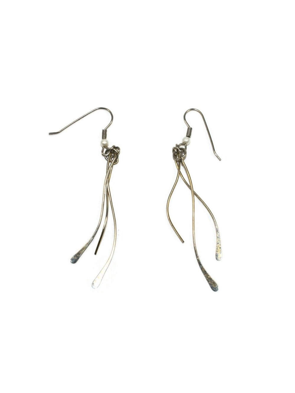 Vintage Silver Tone and Faux Pearl Dangle Earrings with Hook Backs.